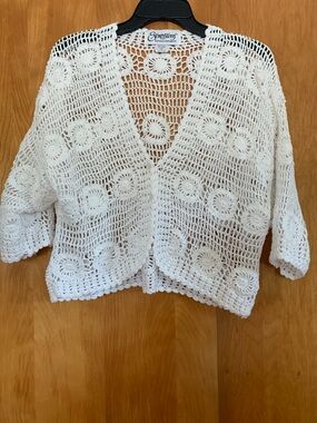 Festival Bohemian 100% Cotton Crochet Openwork Cardigan delicate feminine sz XL